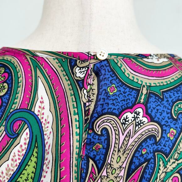 Talbots 100% Silk Paisley Sleeveless Pleated Neckline Blouse - Picture 4 of 7